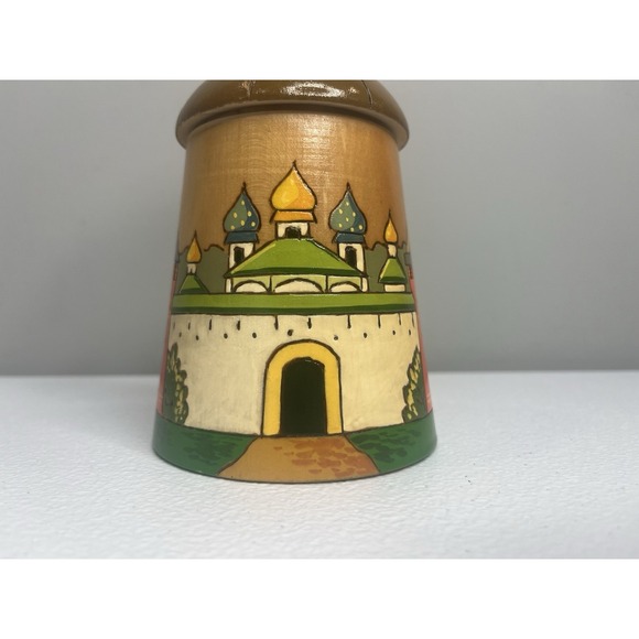 Vtg Russian Treasure Box Canister Jar Hand Carved Wooden Lidded Made In USSR - Picture 3 of 15